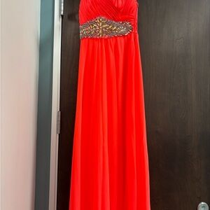 Sequin Hearts Red Beaded Empire Waist Prom Dress